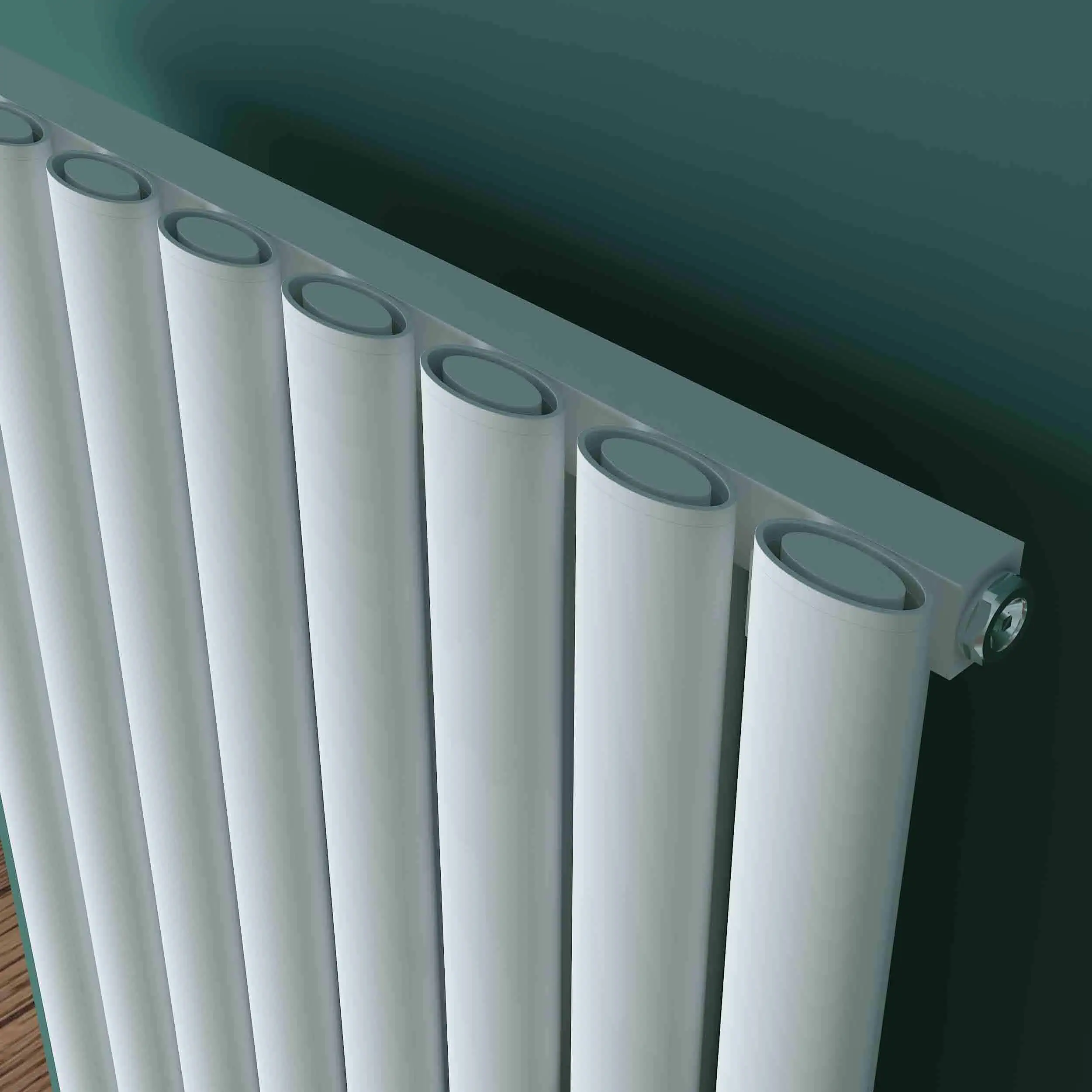 TALLIS DETAY TXW Radiator with white panels and grey top, modern heating system, energy-efficient radiator design.