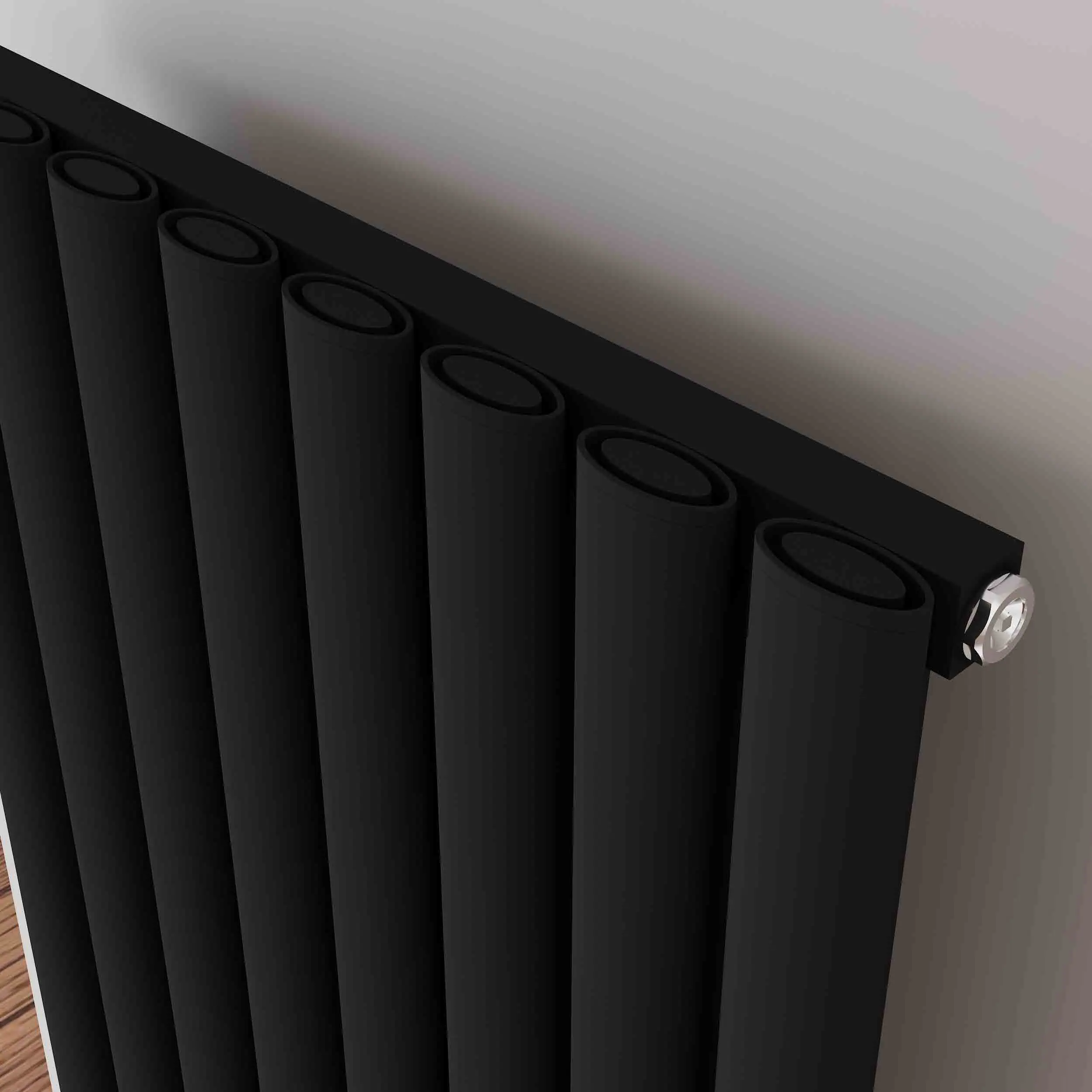 TALLIS DETAY TXb Black modern radiator with valve for heating systems.