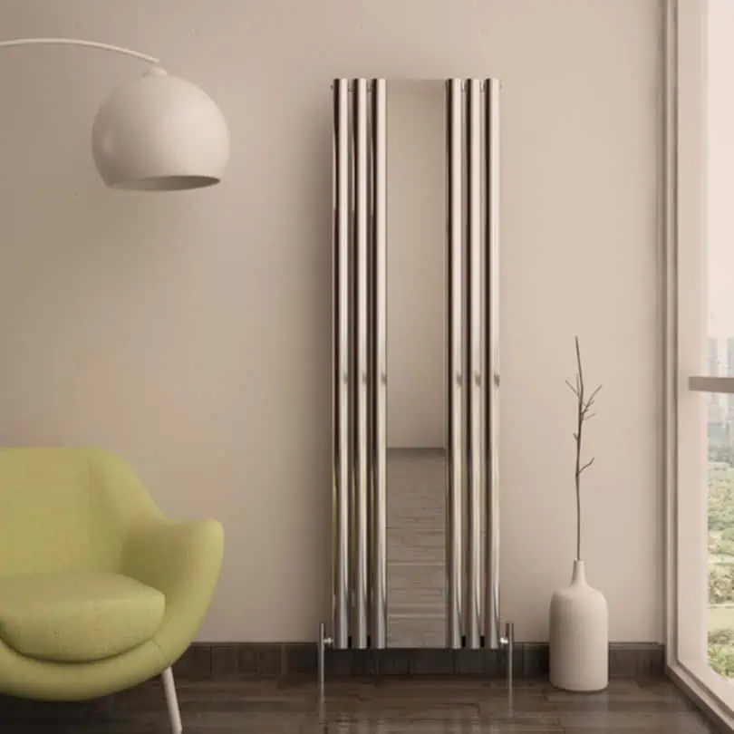 TALLIS MIRROR-1800X550-PLS-F Radiator heater with sleek metallic design in modern interior decor.