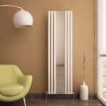 Sleek modern full-length mirror with stylish white frame for home decor or bedroom use.
