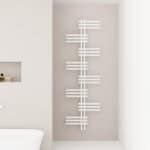 Stylish modern white radiator with unique geometric design for contemporary home decor.