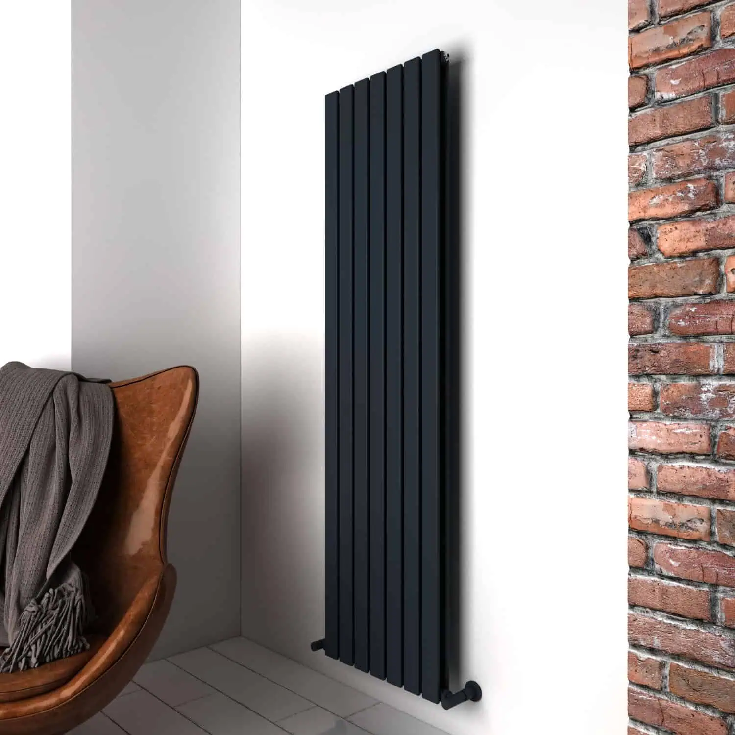 PLATA DOUBLE1800x490x7 TXA Black modern radiator. Stylish heating solution in contemporary interior design.