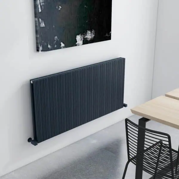 Sleek black modern radiator in contemporary interior design setting.