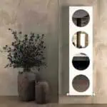 Versatile white circular mirror display with four mirrors, perfect for modern living spaces.