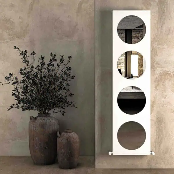 Versatile white circular mirror display with four mirrors, perfect for modern living spaces.