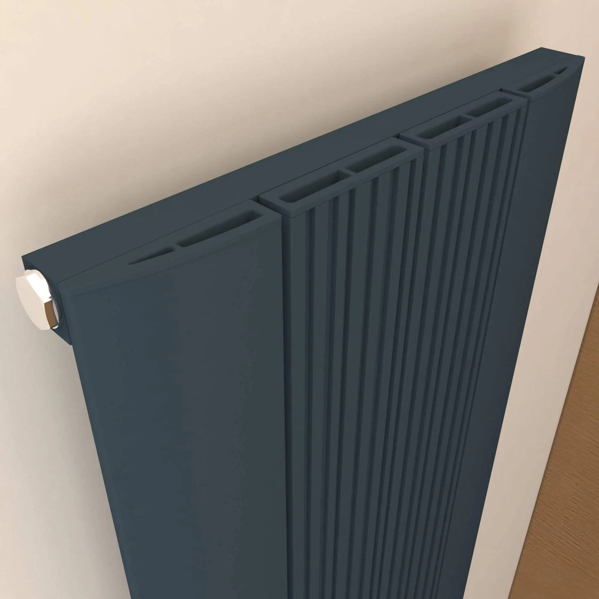 DUNE DETAY TXA Modern navy blue radiator with sleek vertical design for contemporary home heating.