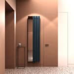 Sleek black modern radiator in a stylish interior space.