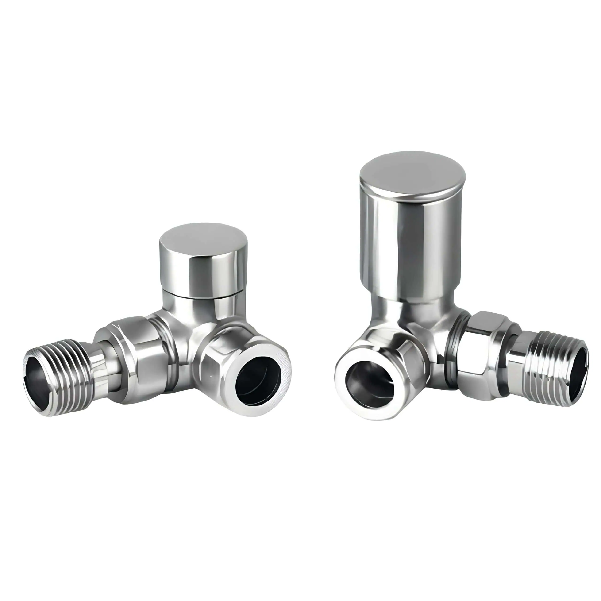 SPERA-CORNER-DOUBLE-ANGLED-VALVES-BRUSHED-NICKEL-21100915 High-quality chrome radiator valves with adjustable thermostatic control for heating systems.