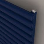 Blue pipe rack with screws, industrial storage solution for plumbing or electrical systems, metal piping organization, home or workshop use.