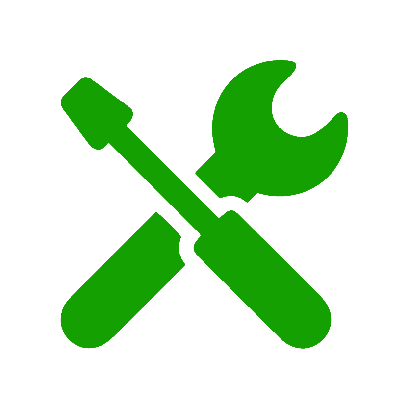 Repair tools icon, wrench and screwdriver, maintenance and fixing tools, green silhouette.