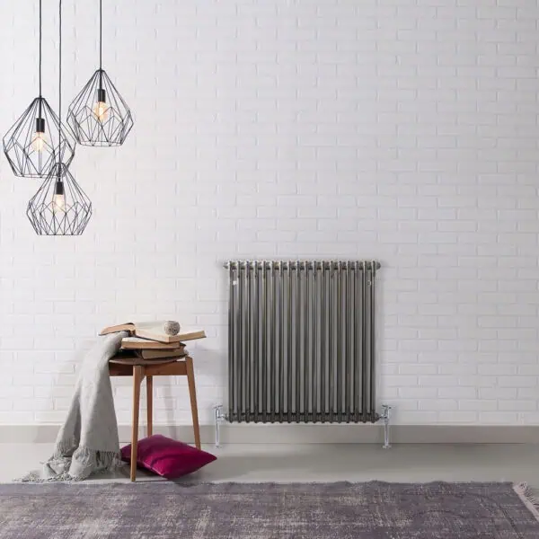 Industrial radiator heating system in modern living space.