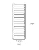 Flexible heated towel rail with adjustable height and width, ideal for modern bathrooms.