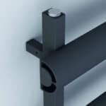 Modern black metal door hinge with adjustable pin and secure fit for commercial and residential doors.