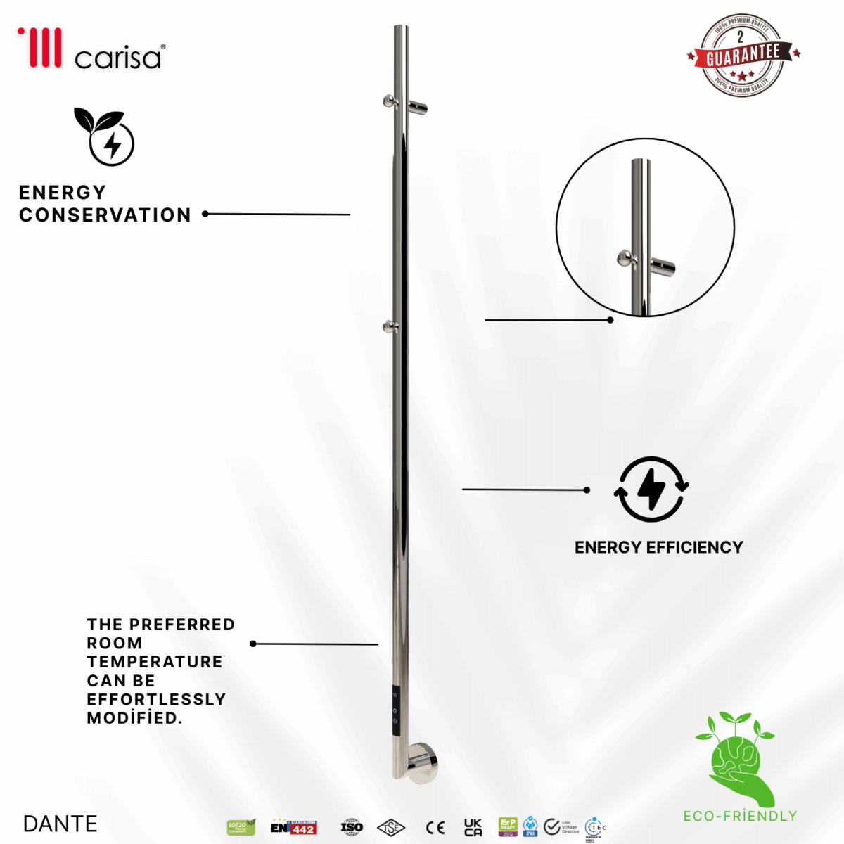 Carisa Dante Mirror Polished Electric Designer Towel Rail