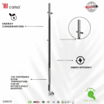 Stainless steel electric shower for energy-efficient water heating and temperature control.