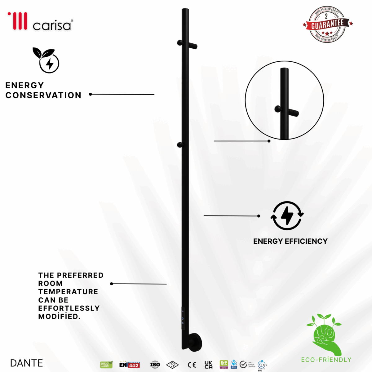 Carisa Dante Matt Black Electric Designer Towel Rail