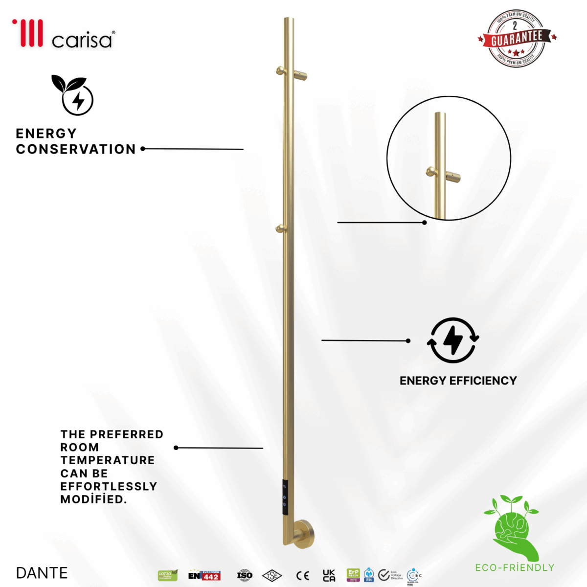 Carisa Dante Brushed Brass PVD Electric Towel Rail