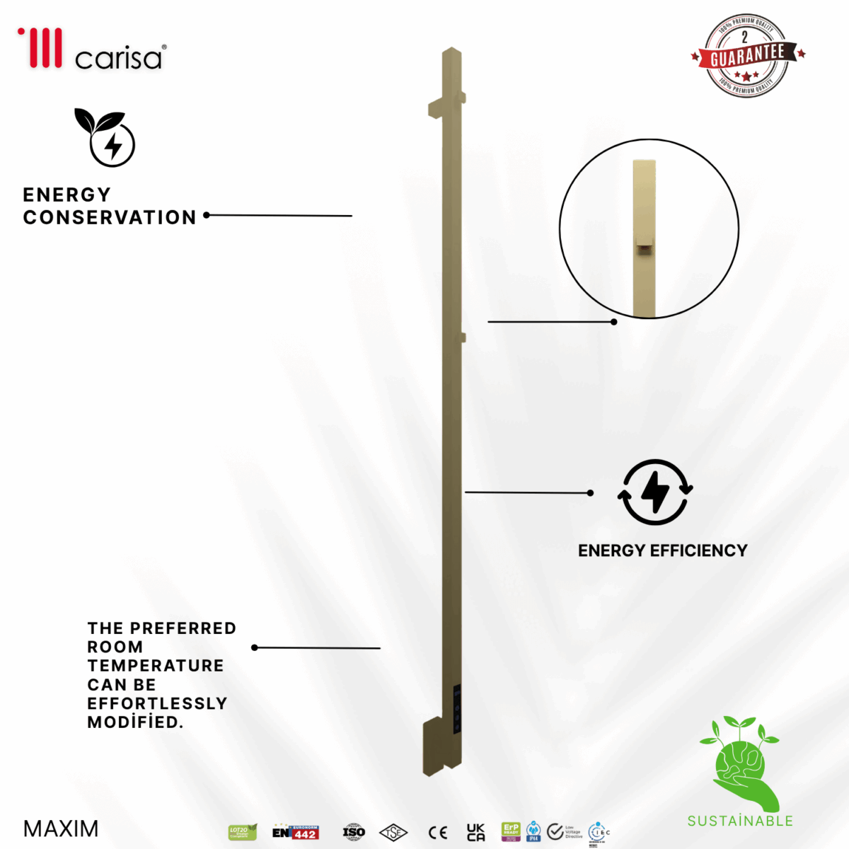 Carisa Maxim Brushed Brass PVD Electric Designer Towel Rail