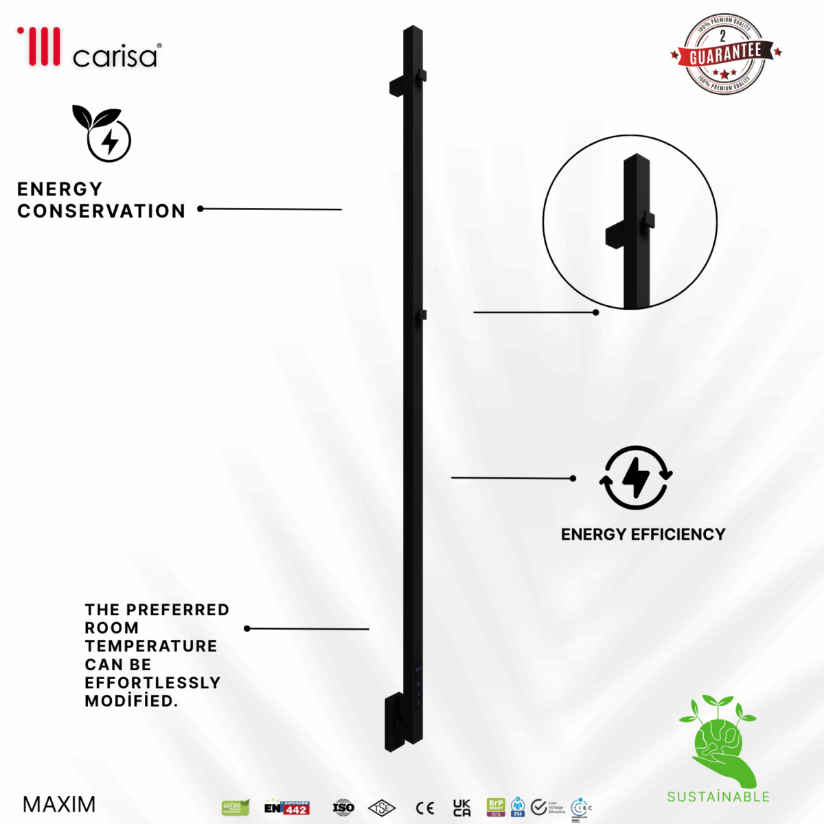 Carisa Maxim Mirror Polished Electric Designer Towel Rail