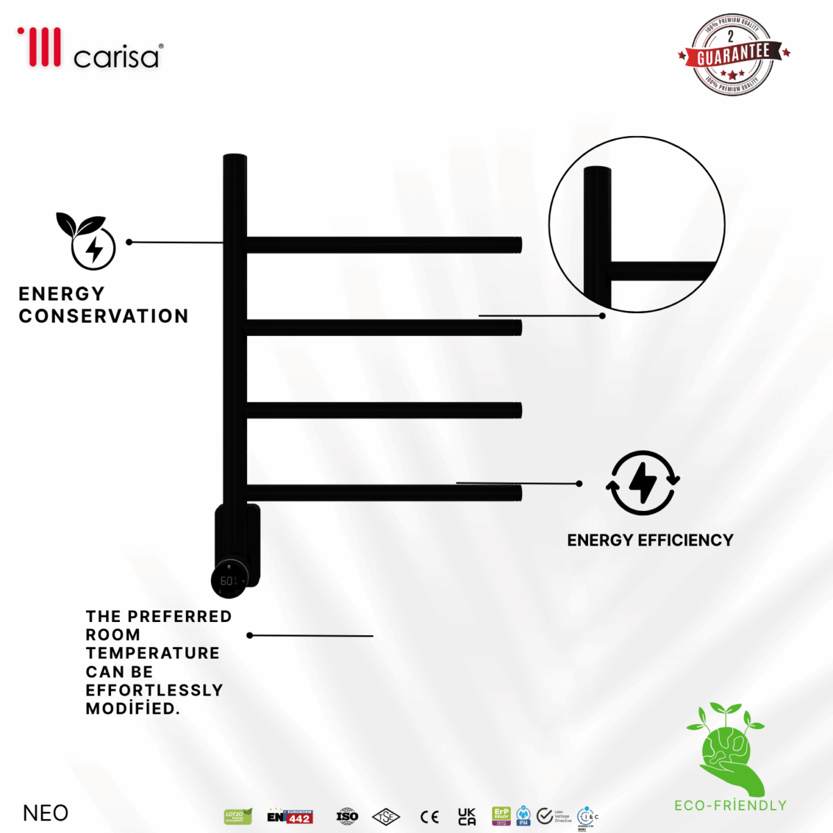 Carisa Neo Matt Black Electric Designer Towel Rail