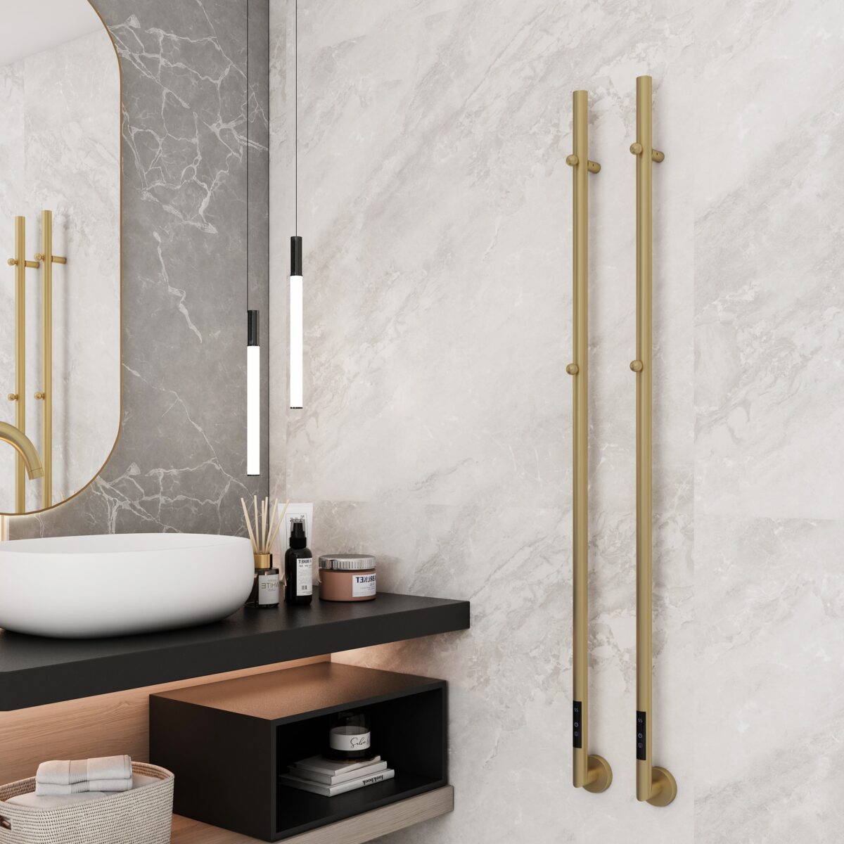 Carisa Dante Brushed Brass PVD Electric Designer Towel Rail