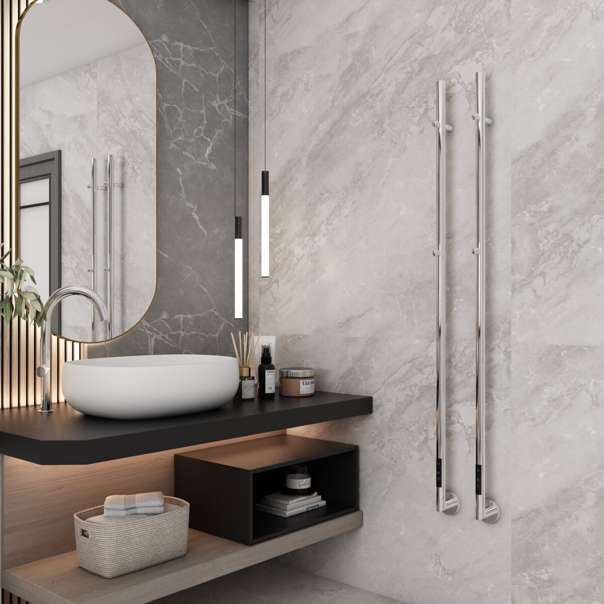Carisa Dante Mirror Polished Electric Designer Towel Rail