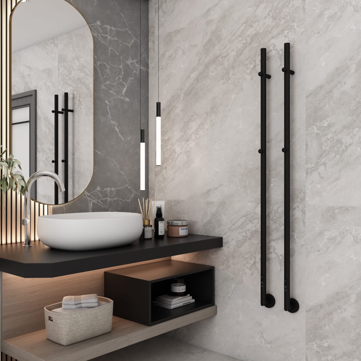 Carisa Dante Matt Black Electric Designer Towel Rail