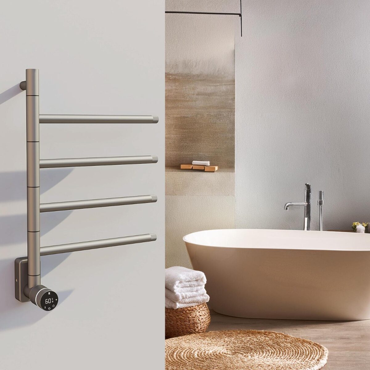 Carisa Neo Brushed Nickel Electric Designer Towel Rail