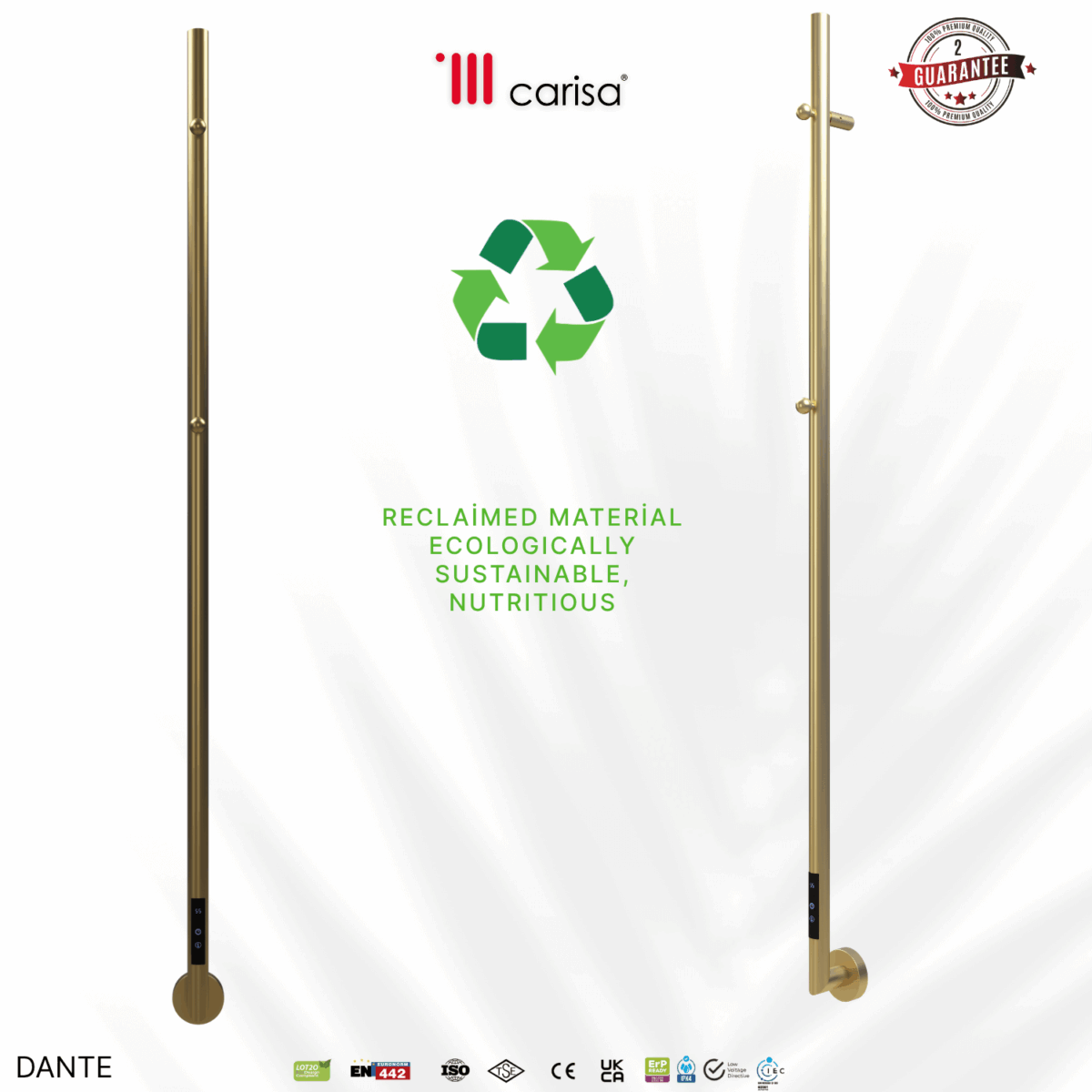 Carisa Dante Brushed Brass PVD Electric Towel Rail