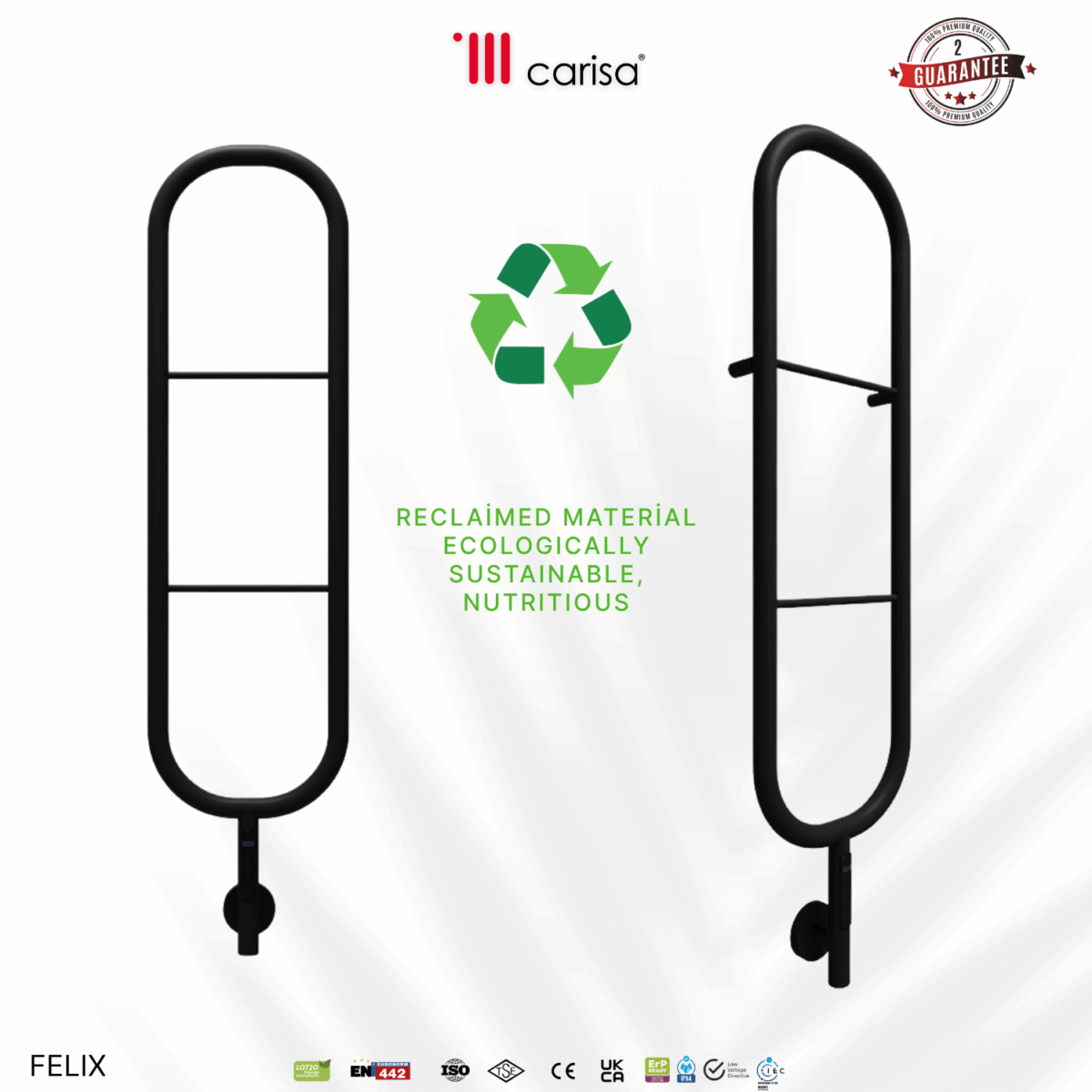 Carisa Felix Matt Black Electric Designer Towel Rail