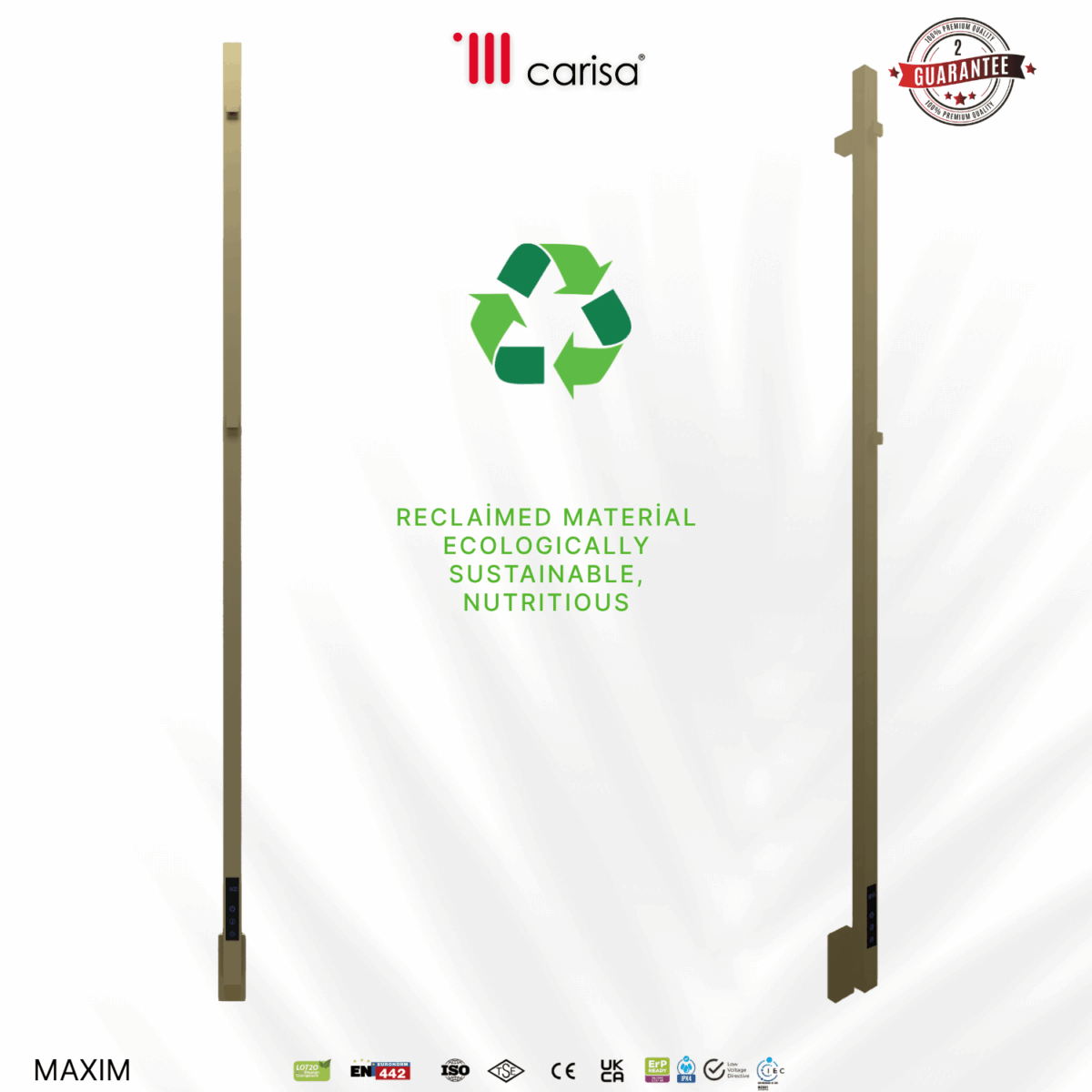 Carisa Maxim Brushed Brass PVD Electric Designer Towel Rail