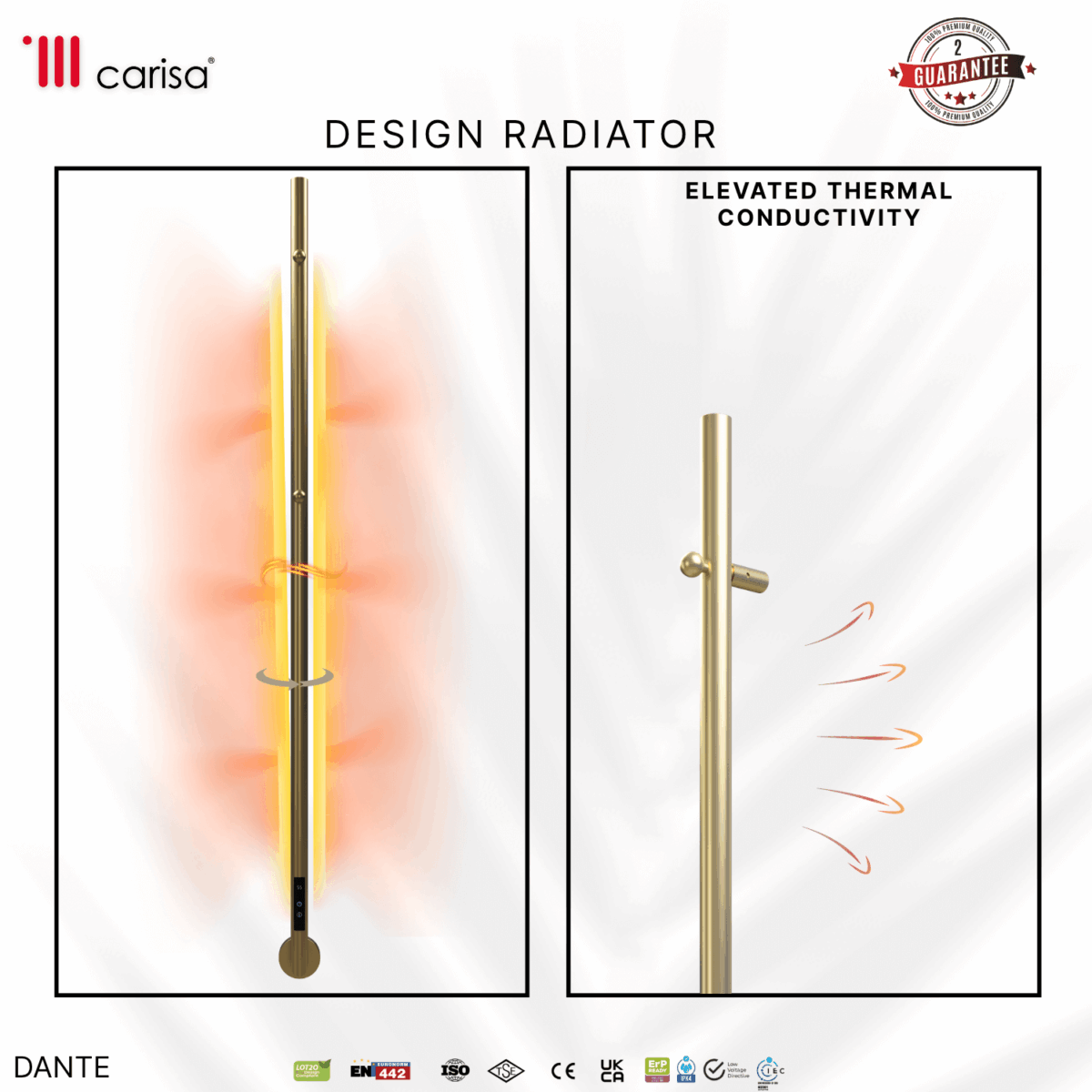 Carisa Dante Brushed Brass PVD Electric Towel Rail