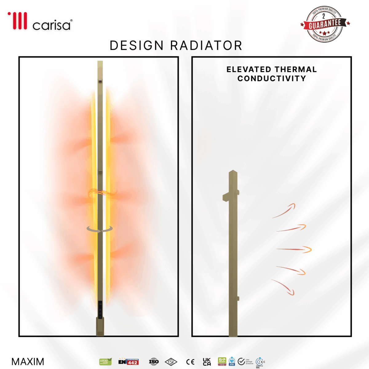 Carisa Maxim Brushed Brass PVD Electric Designer Towel Rail