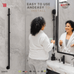 High-quality black grab bar for bathroom safety, easy to install and durable.