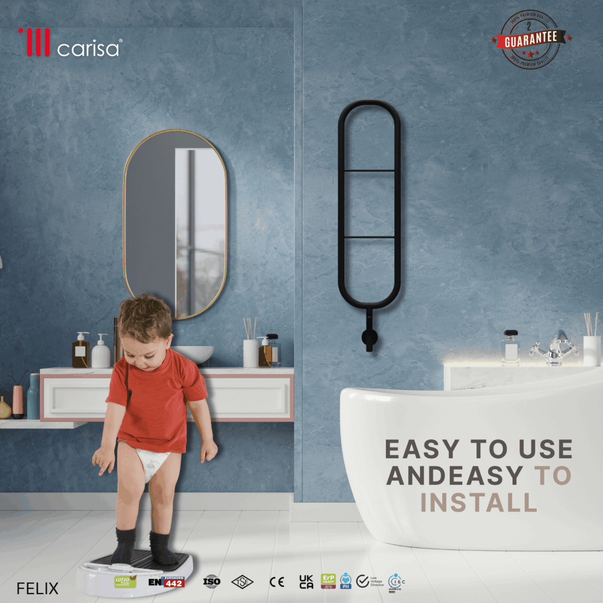 Carisa Felix Matt Black Electric Designer Towel Rail