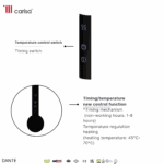 Digital temperature control switch for heater and timer, sleek black design.