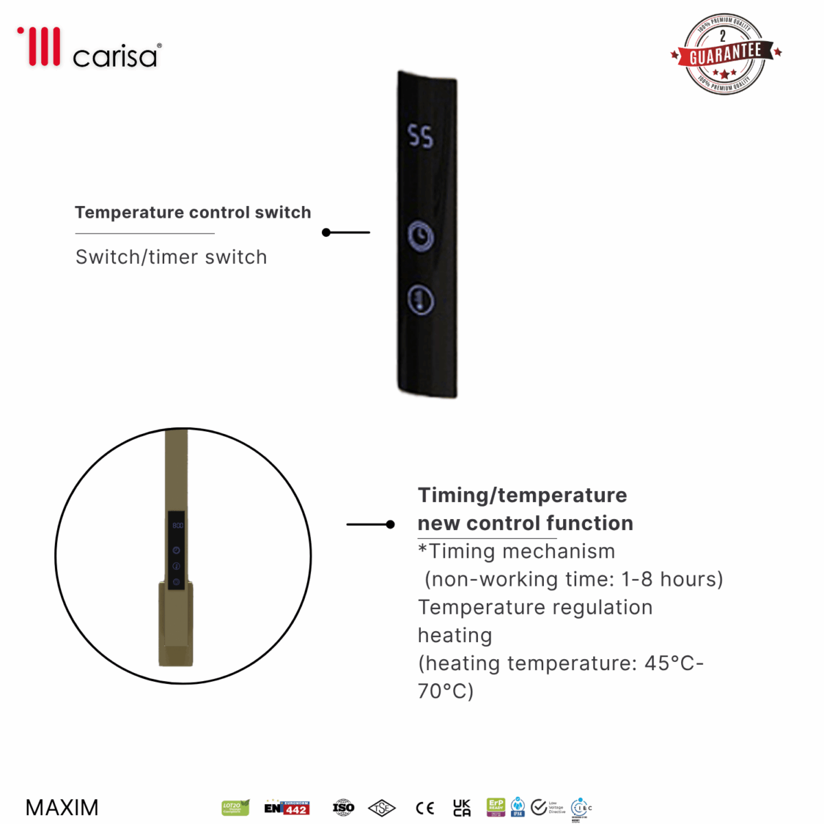 Carisa Maxim Brushed Brass PVD Electric Designer Towel Rail
