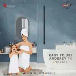 Shower curtain rail installation in modern bathroom with mother and daughter.