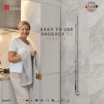 Dante electric shower rail, easy to install, slim stainless steel design for modern bathrooms.