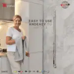 Dante electric shower rail, easy to install, slim stainless steel design for modern bathrooms.