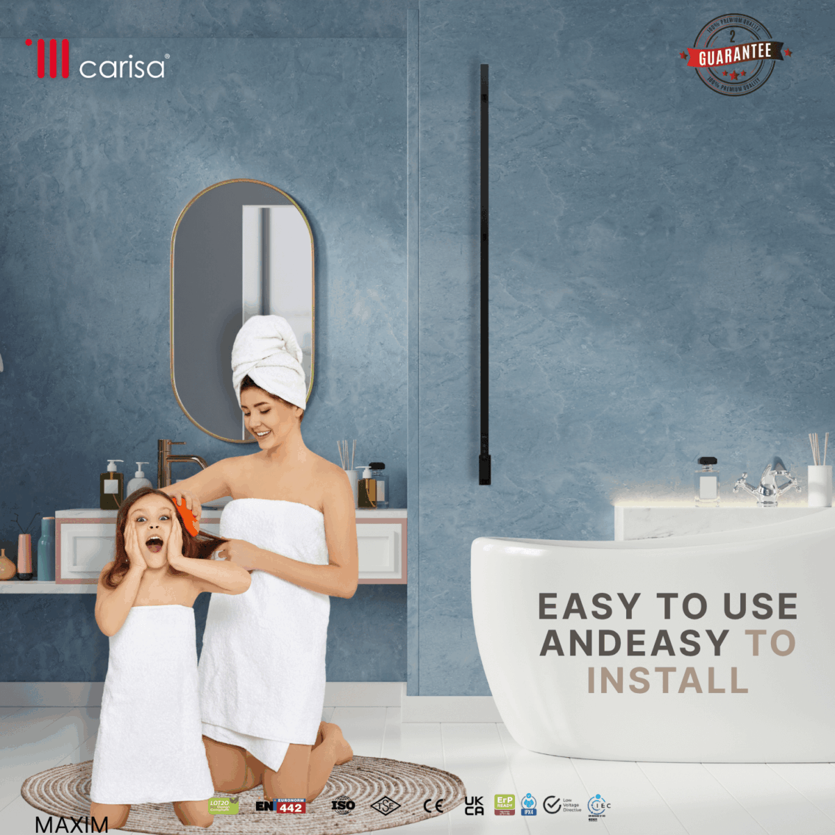 Carisa Maxim Mirror Polished Electric Designer Towel Rail