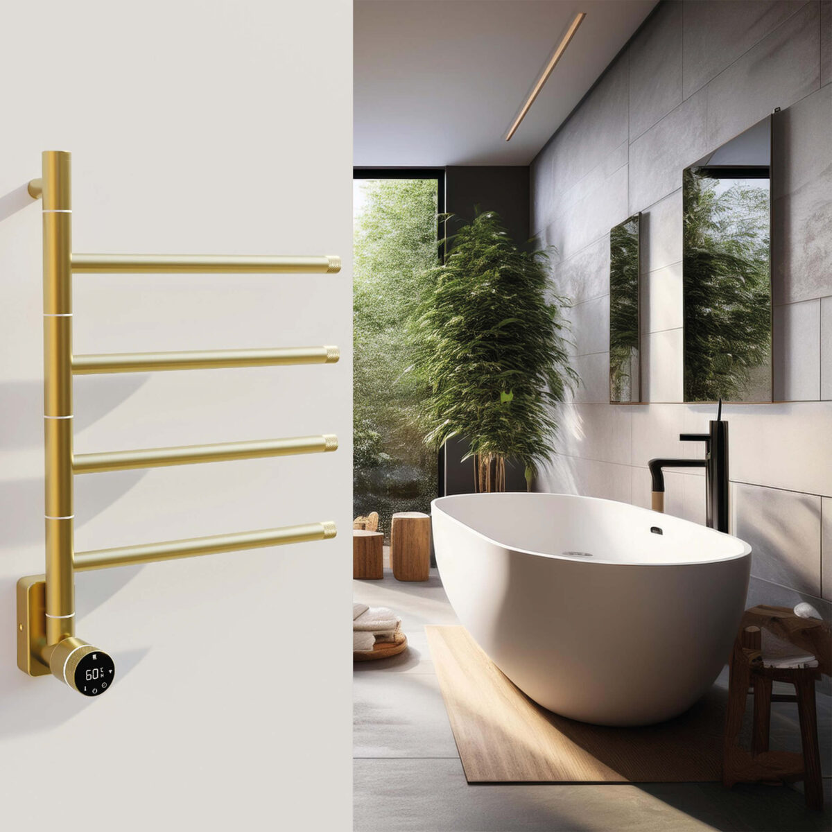 Carisa Neo Brushed Gold Electric Designer Towel Rail