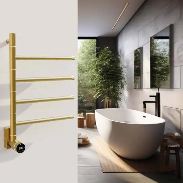 Neo Brushed Gold Electric Designer Towel Rail