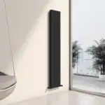 Stylish black vertical radiator in modern interior, perfect for home heating and decor.
