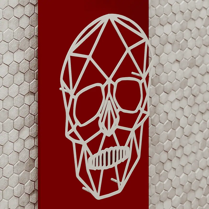 5-detay Skull wall art metal decoration, modern geometric skull design, stylish home decor, POSH RADS.